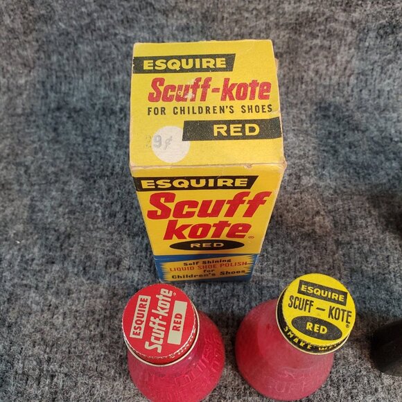 Vintage ESQUIRE SCUFF-KOTE & Patent LEATHER Dye Shoe Polish Bottles & Boxes - Picture 4 of 11